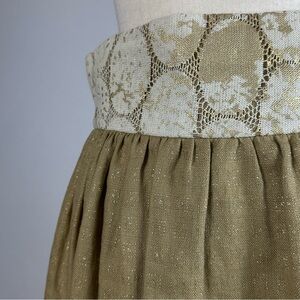 Anthropologie Lauren Moffat tan & gold linen skirt w/ detailed lace waist-Size 4